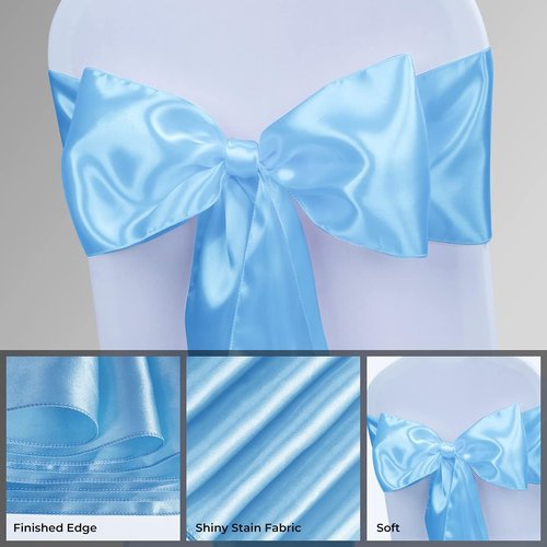 Babenest Satin Chair Sashes - Upgraded 30 Pcs Ribbons & Bows for Weddings & Events | Baby Blue