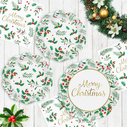 Christmas Disposable Paper Plates and Napkins Set - 150 Pcs Holiday Tableware - Merry Christmas Holiday Decorations - Variation: Christmas-150p