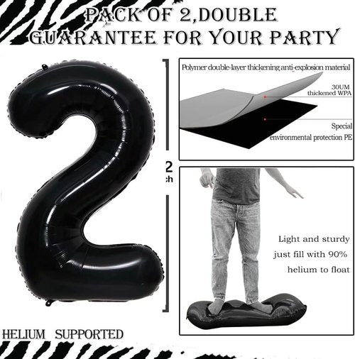 GOER Jumbo 29 Inch Number Balloons - Black Foil Helium Decorations for 29th Birthday Party