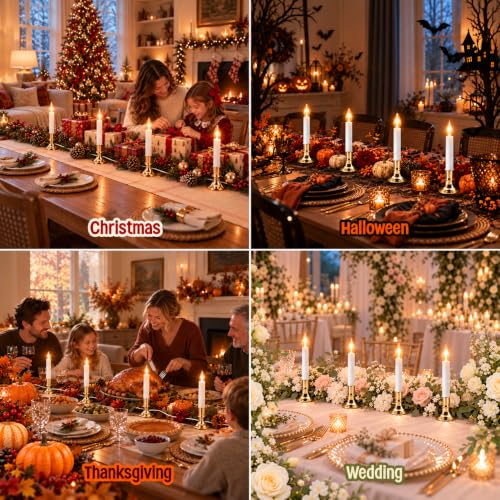 8 Pack Christmas Electric Window Candle Lights with Gold Base and Clear Bulbs