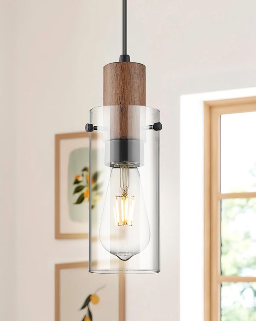 Emak 3 Pack Mini Pendant Lights Kitchen Island, Black Pendant Light with Clear Glass Shade, Wood Grain Painted, Modern Farmhouse 3 Light Hanging Lights for Kitchen, Bedroom, Bathroom, PL120-BK-3PK