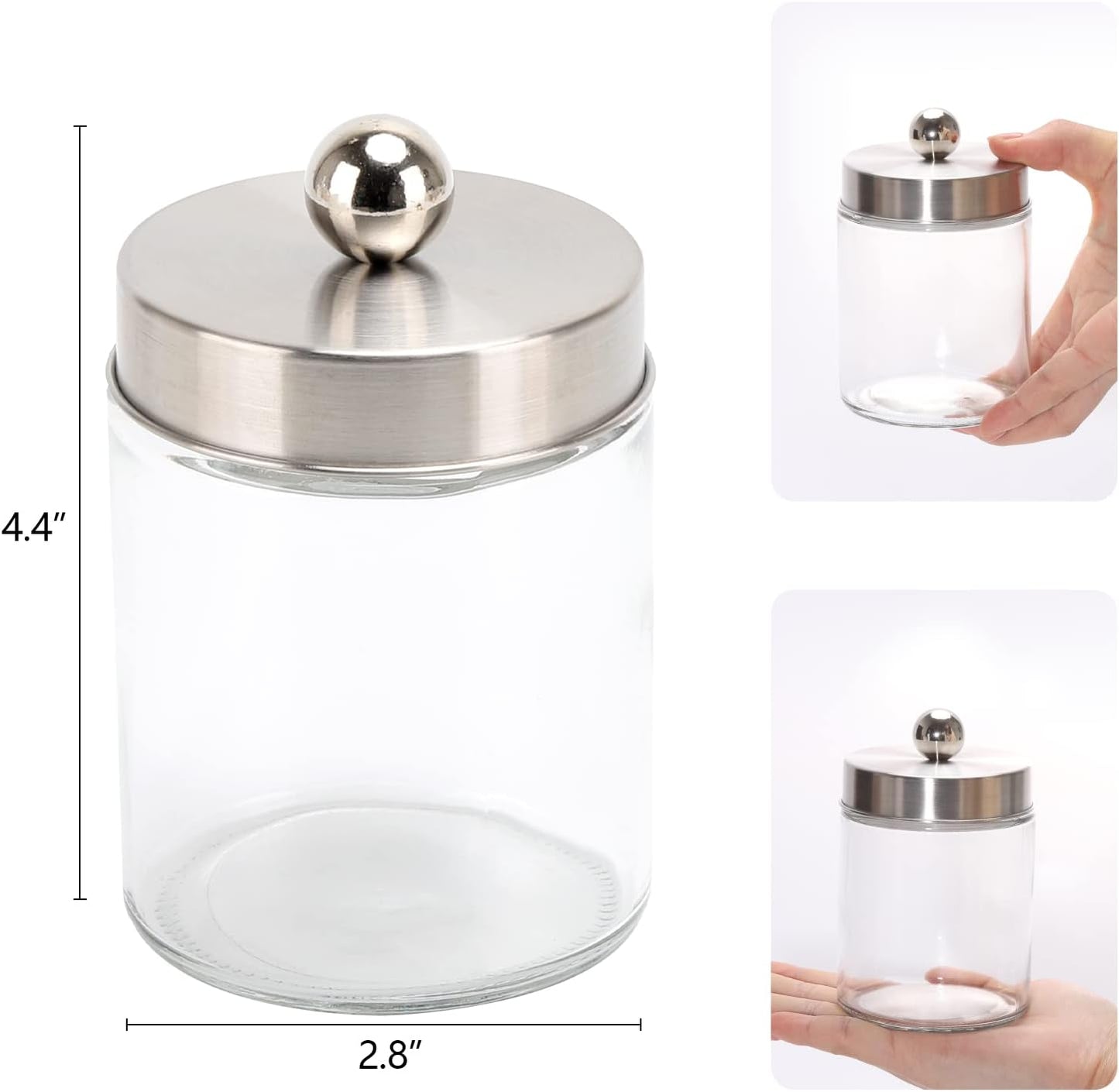 Tbestmax Glass Qtip Holder Dispenser - 10-Ounce Bathroom Containers with Metal Lids | 4-Pack Apothecary Jars