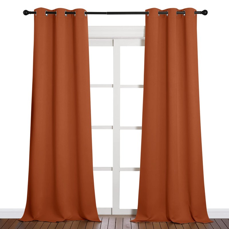 NICETOWN Halloween Room Darkening Drapes for Nursery - Light Blocking Curtain Panels for Bedroom Girl Room, Soft Fabric Window Treatment (Burnt Orange, 42 inches Width by 90 inches Length, 1 Pair)