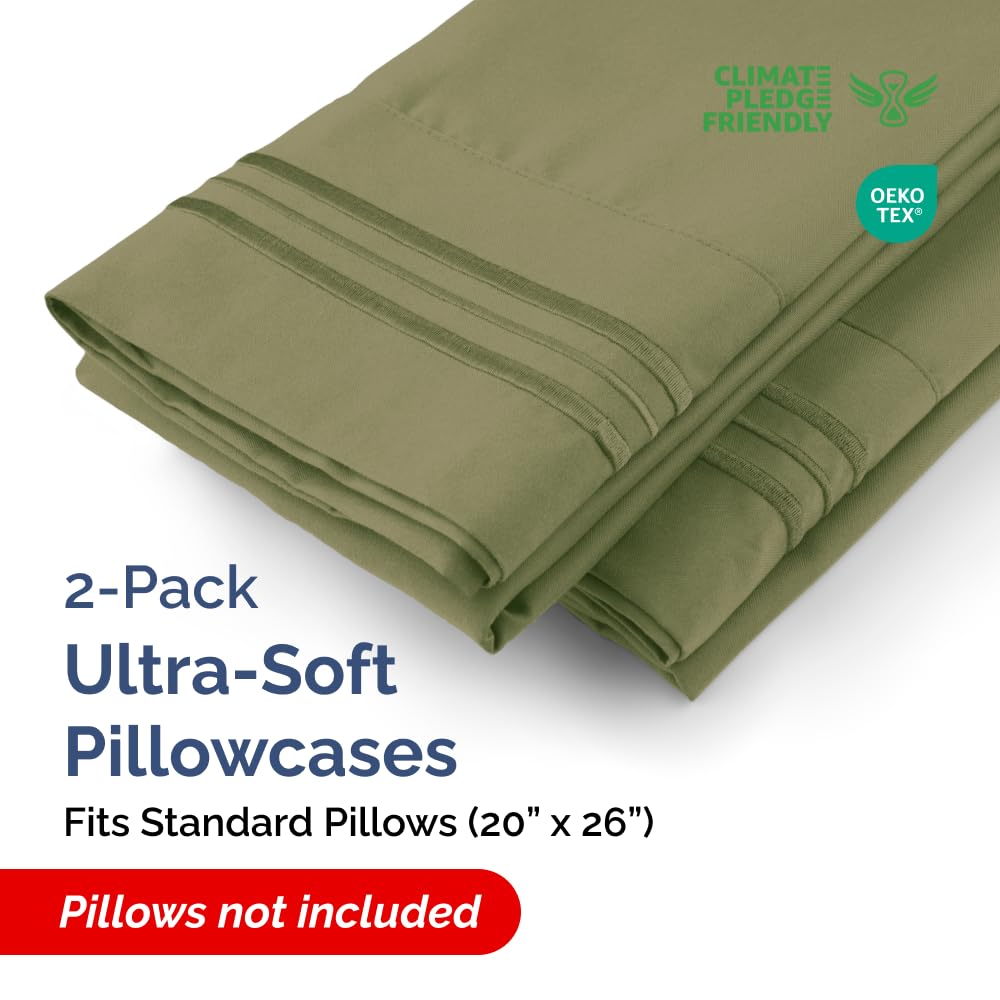 Standard Pillow Cases Set of 2 - Soft Hotel Quality Pillowcase Covers - Comfy & Wrinkle Free - Stain and Fade Resistant - Machine Washable Pillow Protectors - 2 Piece Set - Standard Size Sage Green