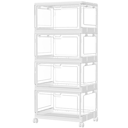 Clear Storage Bins with Lid 24Qt, 4 Pack Stackable Storage Bins, Acrylic Organizers , Plastic Multifunctional Folding Storage Bins, Plastic Stackable Storage Box for Bedroom, Living Room, Office