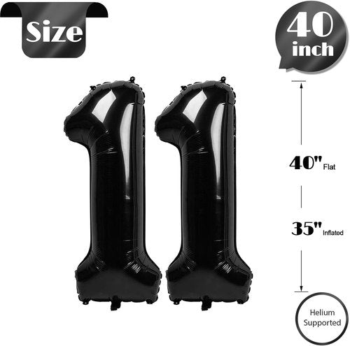 Black Number 11 Balloon - 40 Inch Foil Balloon for 11th Birthday Party Decorations