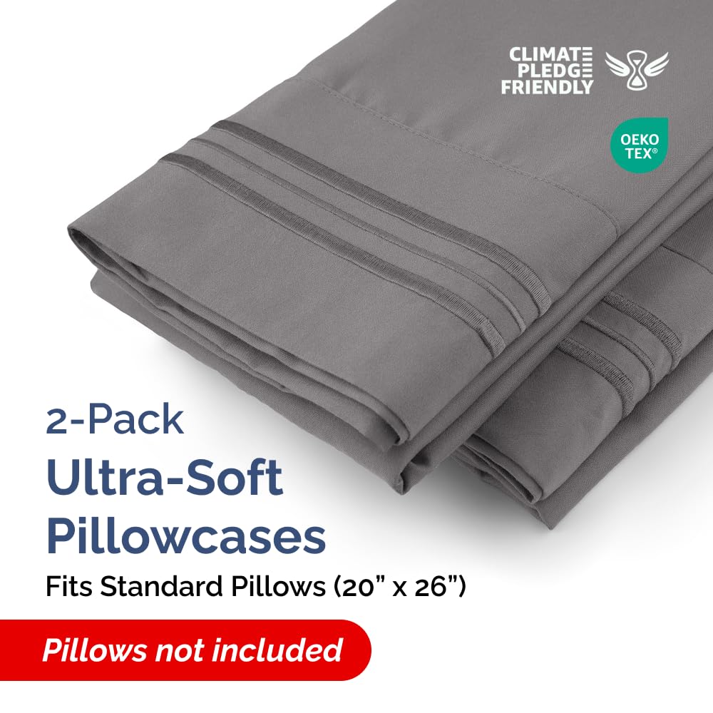 Standard Pillow Cases Set of 2 - Ultra-Soft Hotel Quality Pillowcase Covers - Comfy & Wrinkle Free - Stain & Fade Resistant - Machine Washable Pillow Protectors - 2 Piece Set - Standard Size Dark Grey