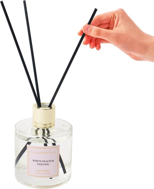 Cocorrína Flower Reed Diffuser - White Peach & Oolong 6.7oz Scented Home Fragrance with Sticks | Elegant Decor