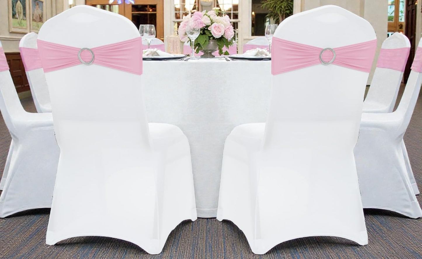 MDS Spandex Chair Sashes - Universal Fit Stretch Bands with Buckle Slider for Wedding Decor | Pink, Pack of 150