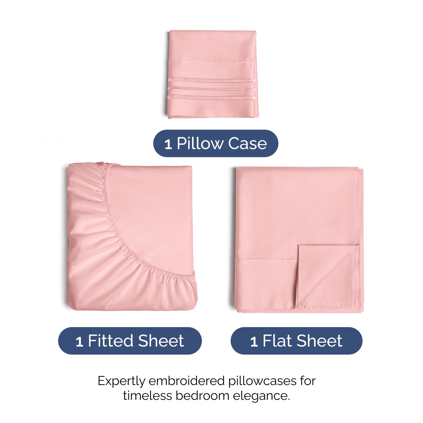 Twin XL Size 3 Piece Sheet Set - Comfy Breathable & Cooling Bed Sheets Set - Hotel Luxury Bedding for Women, Men, Kids, Teens, Boys & Girls - Deep Pockets, Soft, Wrinkle Free - Oeko-Tex - Baby Pink
