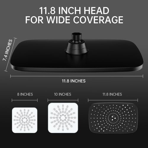 Veken 11.8 Inch Rain Shower Head with Handheld- High Pressure Dual Shower Heads with 5 Modes Handheld Spray Combo- Wide Rainfall Showerhead with Hose, Bathroom Accessories, Matte Black