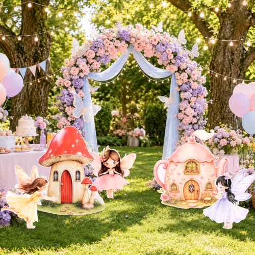 Fairy Cardboard Cutouts for Birthday Party Decorations - 5 Pieces Large Fairy Set