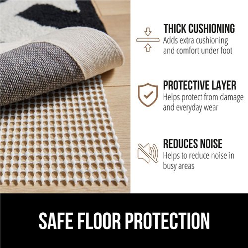 GORILLA GRIP Extra Strong Rug Pad Gripper, Grips Keep Area Rugs Safe and in Place, Thick, Slip and Skid Resistant Pads for Hard Floors Under Carpet Mat Cushion and Hardwood Floor Protection 2x3 FT