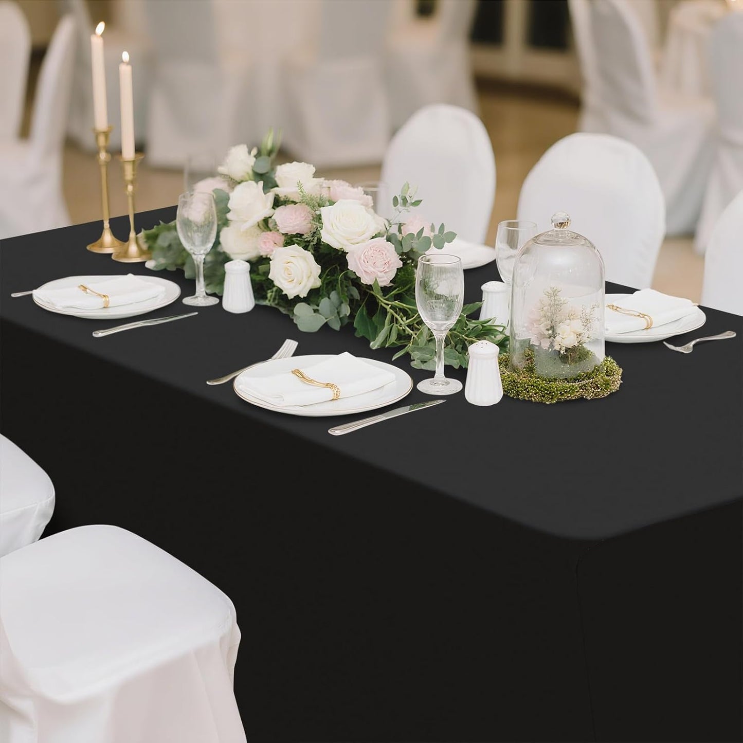Smiry Spandex Table Cloth - 2 Pack Elastic Fitted Stretch Covers | Washable & Wrinkle-Free (Black, 48"x30"x30")