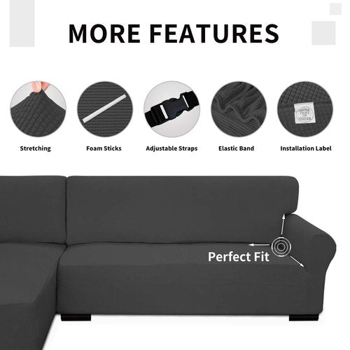 Easy-Going Stretch Sofa Slipcover 2 Pieces L-Shaped Cover Sectional Couch Cover for Living Room Jacquard Fabric Chaise Lounge Slipcover with Elastic Bottom for Dogs Kids Pets(X-Large Dark Gray)