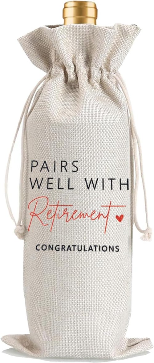 Julont 1Pcs Retirement Gifts for Women Men Farewell Gifts for Friends Retirement Wine Bag with 1Pcs Kraft Blessing Cards and natural jute rope