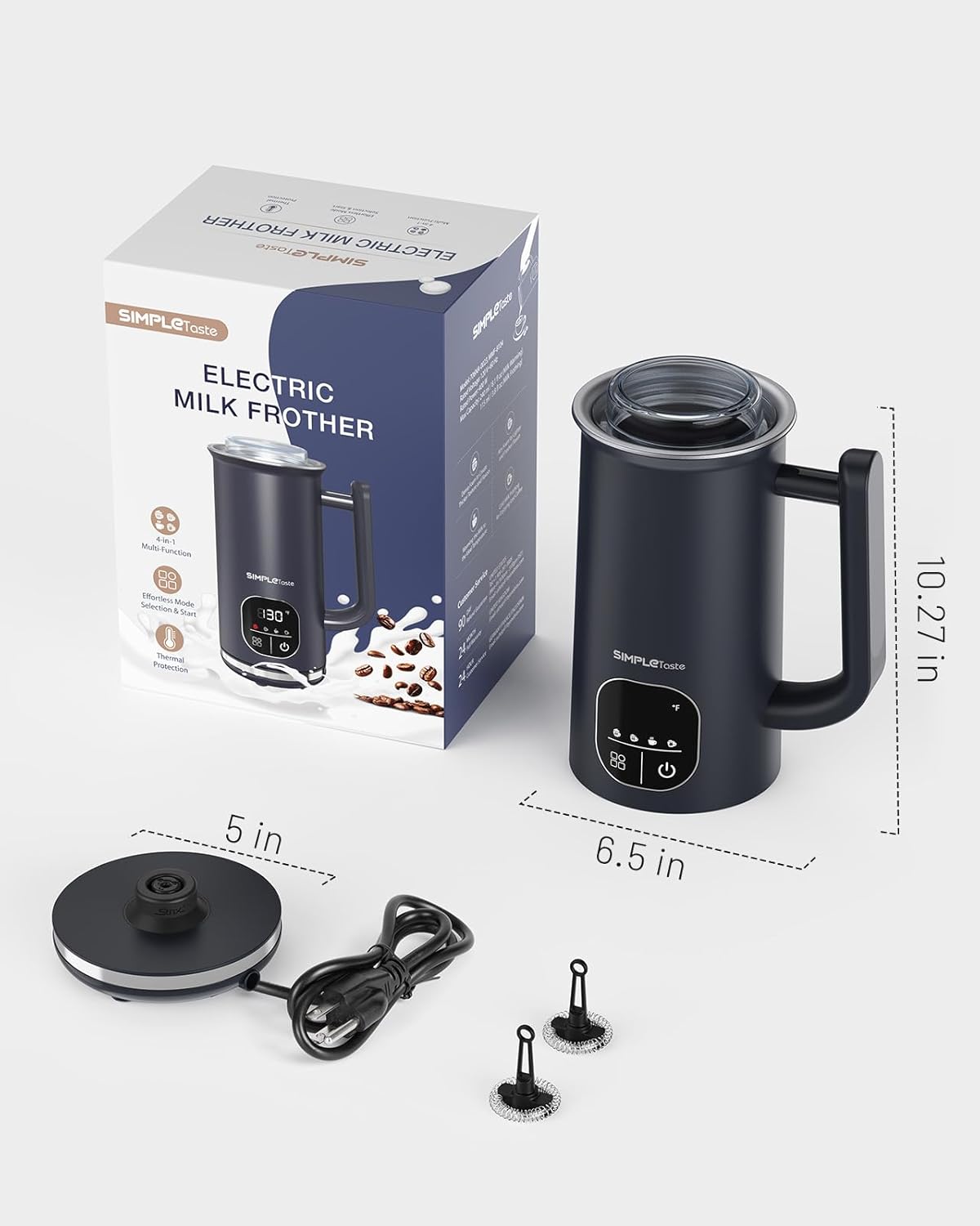 SIMPLETASTE Electric Milk Frother - 4-in-1 Touch Screen Steamer for Lattes, Cappuccinos & Macchiatos