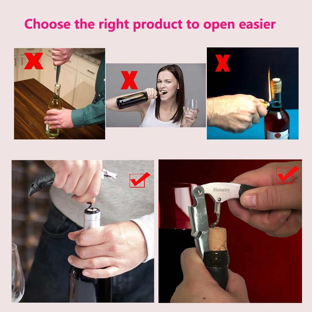Waiter Corkscrew Wine Opener Manual | 2 Pack Professional Honatty 3-in-1 Heavy Duty Double Hinged Wine Key with Foil Cutter & Beer Bottle Opener for Servers, Bartenders & Home Use