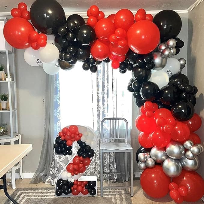 Skiennix 153-Pcs Red & Black Balloon Garland Kit - Festive Arch with Stars for Birthday & Graduation Decor