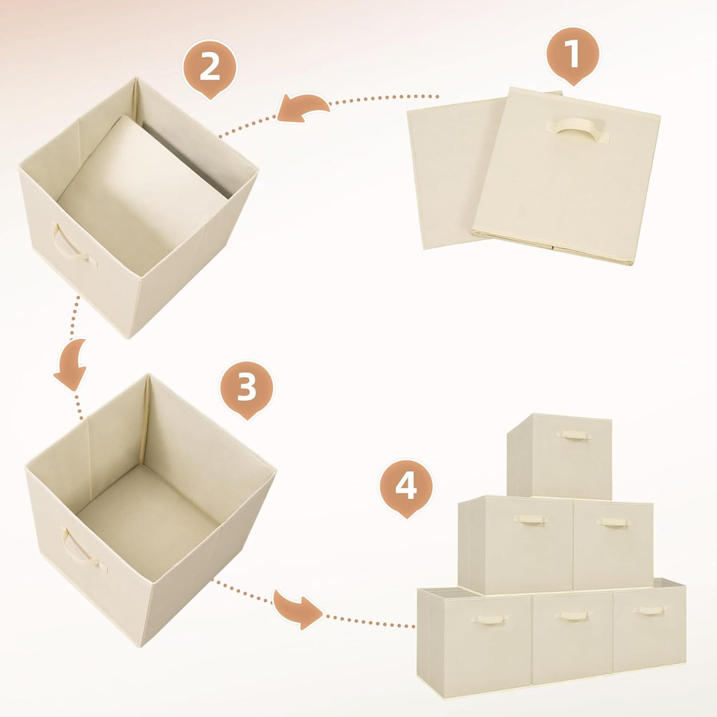 Storage Maniac Storage Cubes - 13-Inch Collapsible Fabric Bins with Handles | 6-Pack Beige for Easy Organization