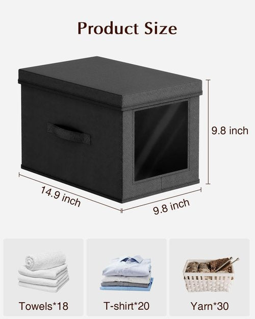 Homsorout Collapsible Storage Bins - Foldable 15-Inch Decorative Boxes with Lids & Side Window | 5-Pack, Black