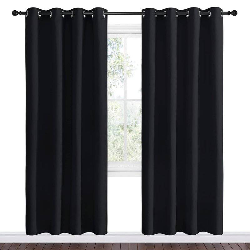 NICETOWN Blackout Curtain Panels 78 inches - Light Reducing Thermal Insulated Solid Grommet Blackout Curtains/Panels/Drapes for Living Room (Set of 2, 55 inches by 78 Inch, Black)