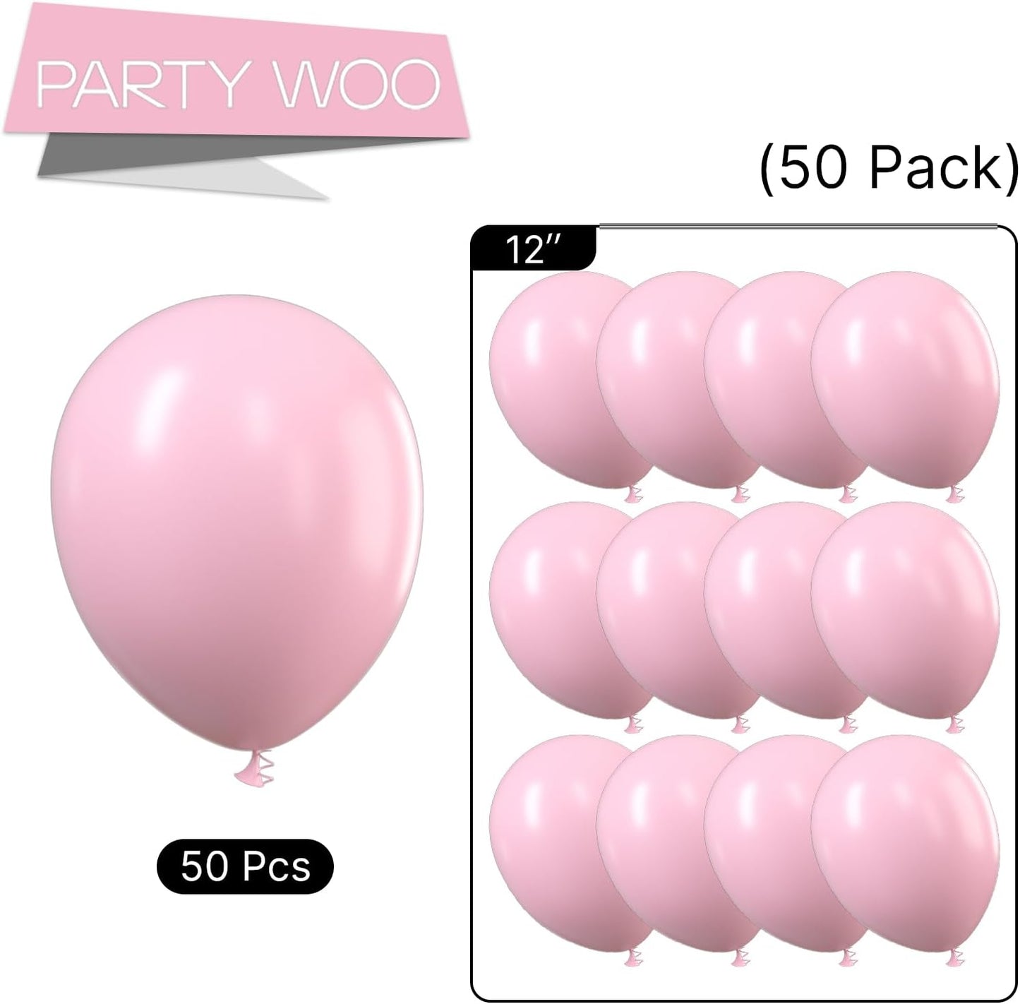 PartyWoo Pastel Pink Balloons - 50 Pcs 12 Inch Baby Pink Balloons for Birthday & Baby Shower Decor