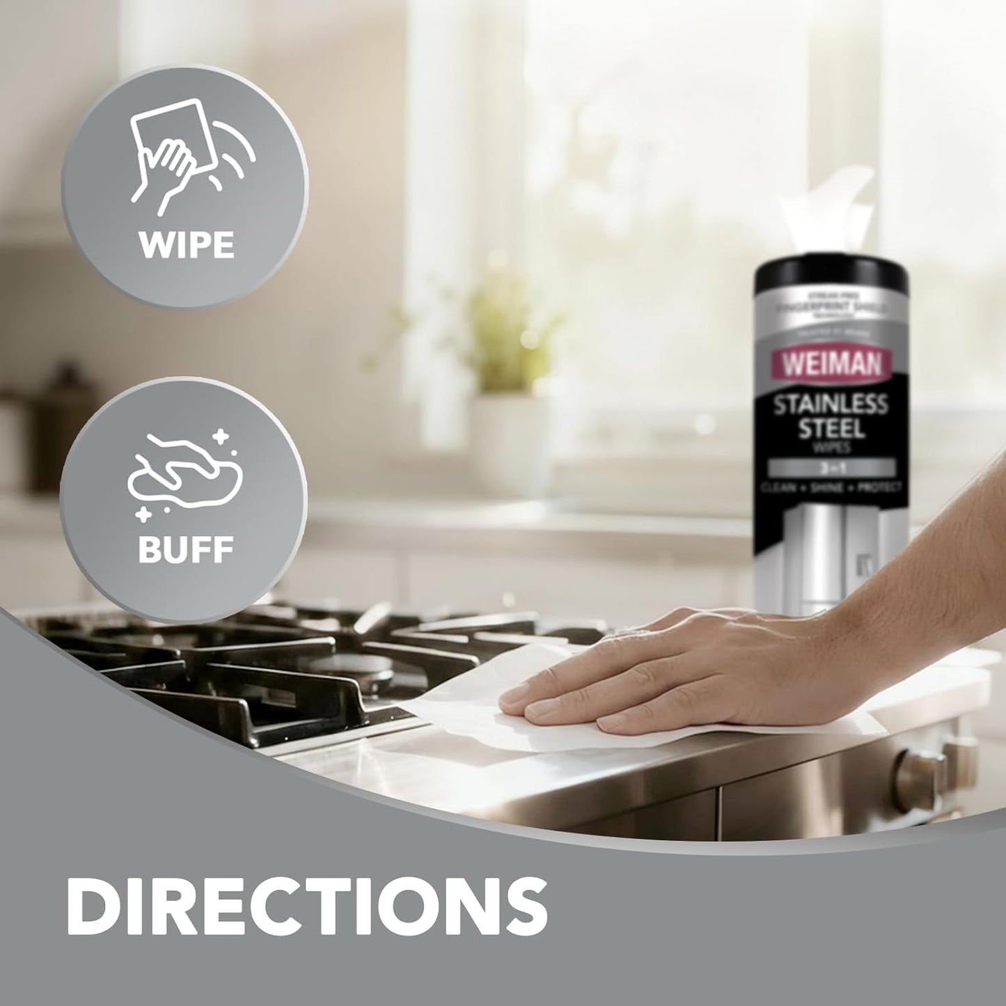 Weiman Stainless Steel Cleaner Wipes - 30 Count Anti-Fingerprint, Grease & Streak Remover for Appliances