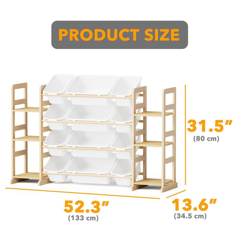 SpaceAid Toy Storage Organizer with 6 Shelves and 12 Bins, Bookshelf/Bookcase, Kids Bin Shelf, Toys Box for Playroom Organization for Bedroom & Room Decor, White, 52.3" W