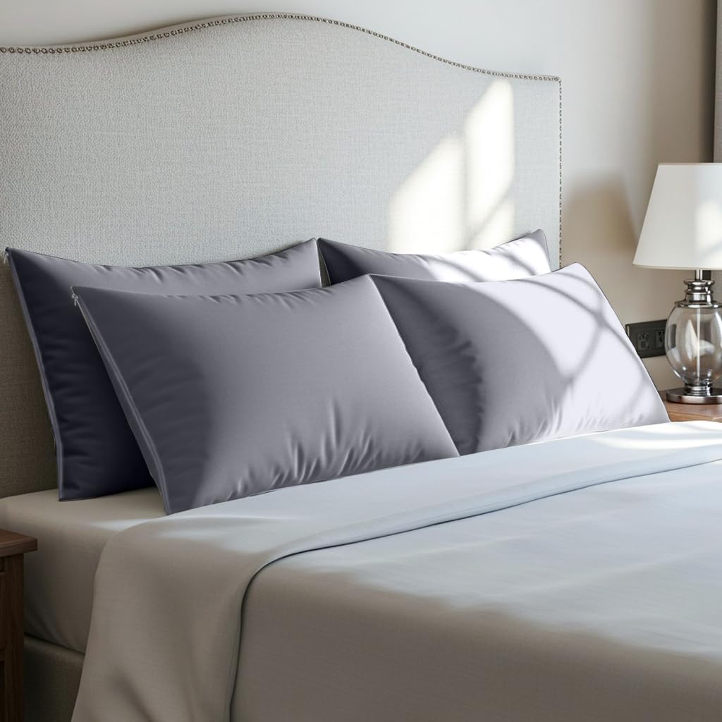 Utopia Bedding Premium Waterproof Pillow Protectors - Bed Bug & Dust Mite Proof, Standard Size (Set of 4) | Gray