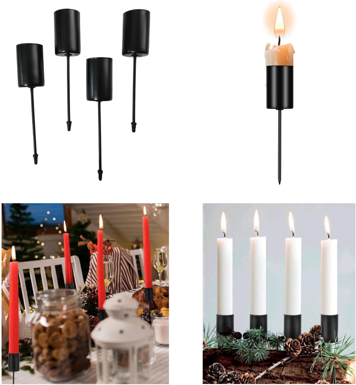 Skiennix Candle Holder Stakes - Heavy Duty Metal Taper Candlestick Holders for Weddings & Events | 4 Pack