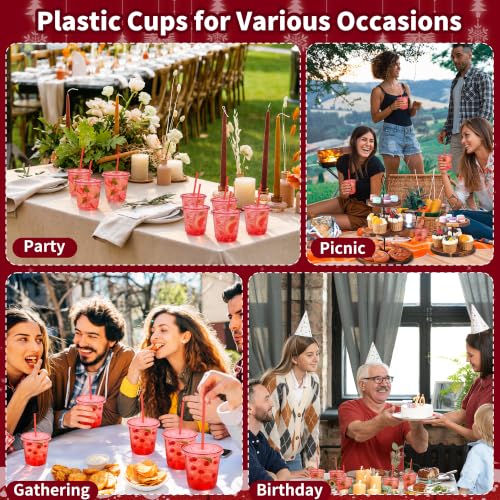 Red Disposable Party Cups with Lids & Straws 50 Pack - 12oz