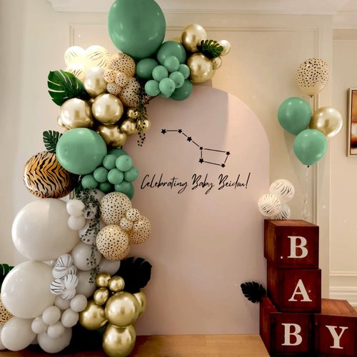 MOXMAY Green White Gold Balloon Garland Arch Kit, 160Pcs Latex Balloons Different Size Balloons 18 12 10 5 inch for Birthday Baby Shower Wedding Bridal Shower Party Decorations