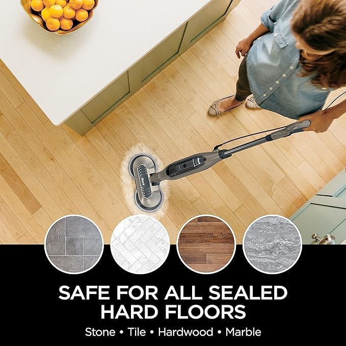 Shark S7001 Mop - Scrub & Sanitize Hard Floors | 4 Washable Dirt Grip Pads, 3 Steam Modes, LED Headlights, Cinnamon