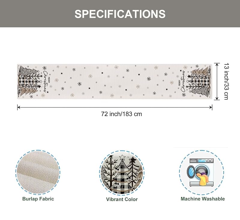 Christmas Trees Grey Table Runner 13x72 Inch - Aqrbeci Snowflake Winter Kitchen Table Decor (Variation: 13"W x 72"L)