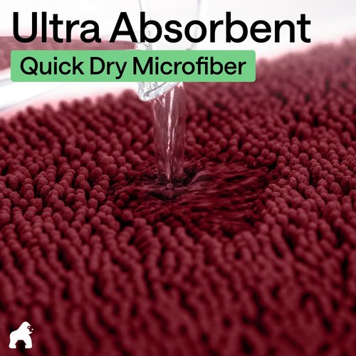 GORILLA GRIP Bath Rug Mat 36x24, Soft Absorbent Chenille, Quick Dry Microfiber Mats, Rubber Backing Washable Shower Floor Rugs, Bathmat Runner, US Designed Bathroom Home Decor Accessories Burgundy