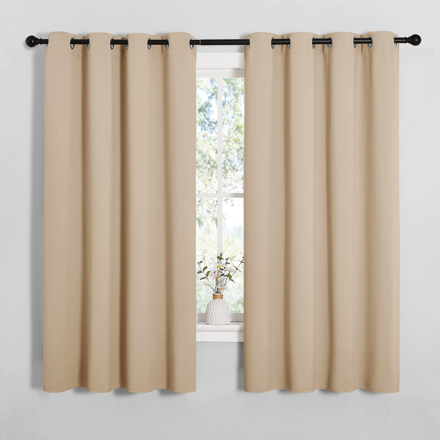 NICETOWN Room Darkening Curtain Panels for Cafe, Thermal Insulated Grommet Room Darkening Draperies/Drapes for Window (Biscotti Beige, 2 Panels, W55 x L68 -inch)