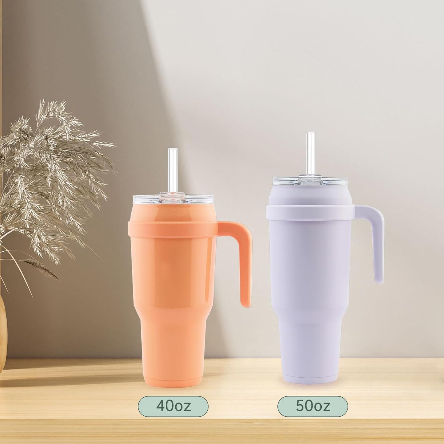 Reduce Replacement Straws - 5 Pack Reusable Straws with Cleaning Brush for 50 oz & 40 oz Tumblers | Clear Plastic