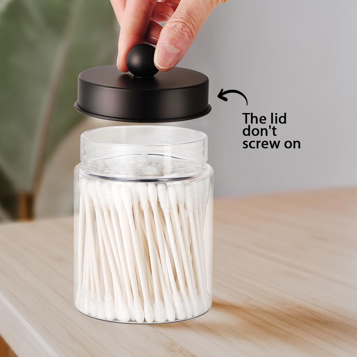 Amolliar Qtip Holder Dispenser - Clear Plastic Apothecary Jar for Cotton Swabs & Makeup Storage | Bronze Finish (4)