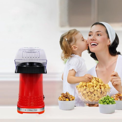 CULINARY CHEF PM102-RED Deluxe Hot Air Popcorn Popper - Fast, Healthy, and Mess-Free | Red Color
