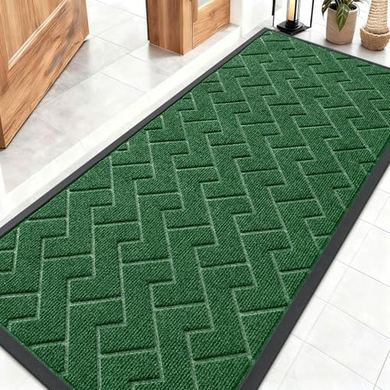 OLANLY Front Door Mat Indoor Outdoor Entrance, Waterproof All-Season, All-Weather Doormat, Sturdy Natural Rubber, Low Profile, Easy Clean Patio Porch Entryway Mat, Herringbone Brick (Green, 59x23)