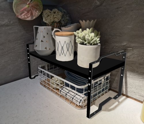 Jojocross Expandable Shelf for Cabinet Organizer Adjustable Stackable Spice Rack at Kitchen and Bathroom More, Counter Countertop Cupboard Organization Pantry Storage(LARGE/2PACKS/BLACK)