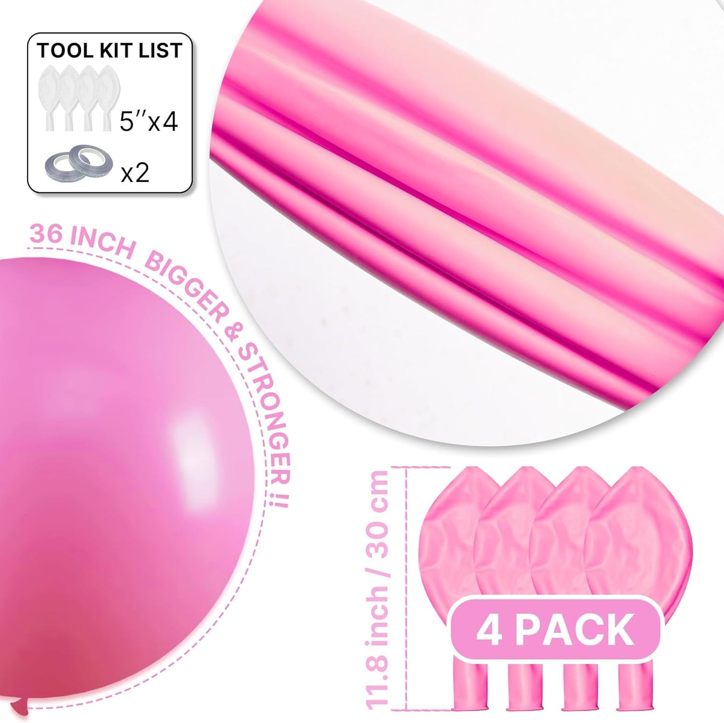 PartyWoo Pink Balloons - 36 Inch Extra Large Jumbo Matte Pink Balloons for Celebrations | 4 Pack