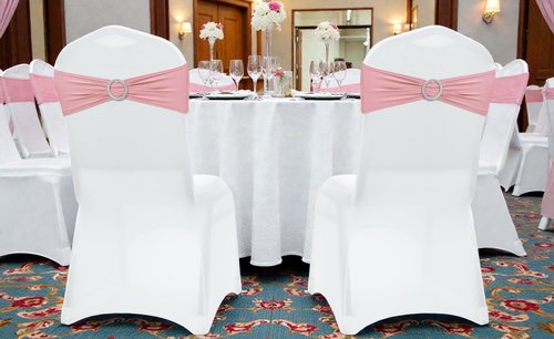 MDS Spandex Chair Sashes - Pack of 150 Elastic Stretch Bows with Buckle Slider | Dusty Rose
