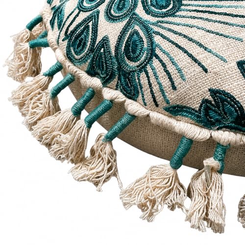Boho Embroidered Floor Cushion with Tassels 20x20 Inch Meditation Seat