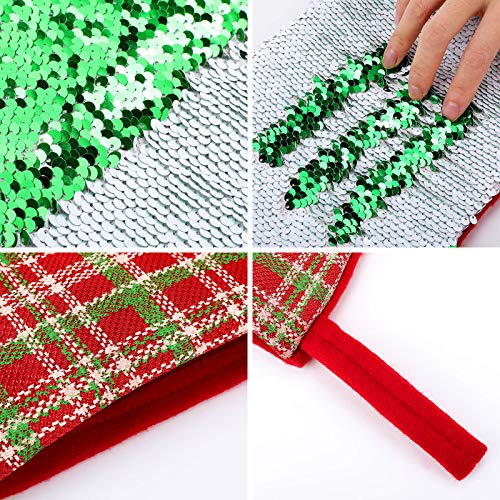 Reversible Sequin Christmas Stocking with Animal Leopard Design - Holiday Decor Gift Bag