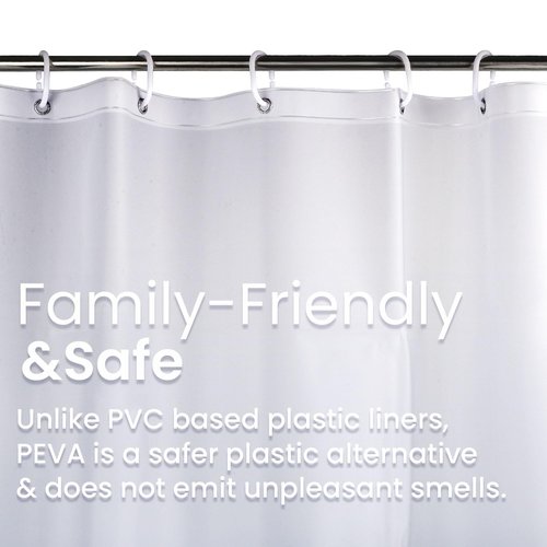 LiBa PEVA Shower Curtain Liner with 12 Plastic Shower Rings - 8G Waterproof Shower Liner, Pale Blue Gradient Weighted Bathroom Curtain, 72x72 Inch Shower Curtain Liner Set with Magnets