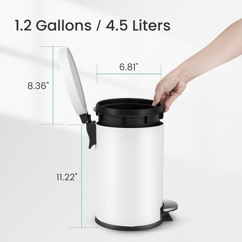 Cesun Small Trash Can with Lid - 1.2 Gallon Mini Round Wastebasket for Bathroom, Bedroom, Office - White