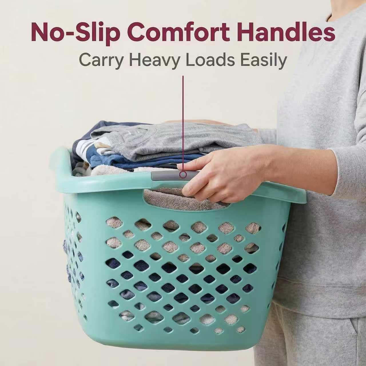 Skiennix 1.8 Bushel Hip Hugger Laundry Basket - Teal Flexible Plastic Hamper for Easy One-Hand Carry