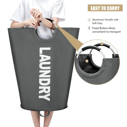 Maxsilan 90L Large Laundry Basket, Freestanding Tall Clothes Hamper, Collapsible Laundry Bag, Dark Grey